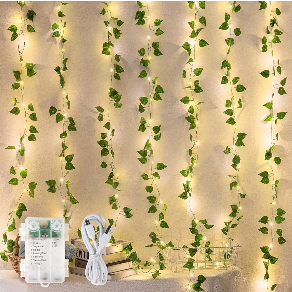 Pack of 3 LED Vine String Lights with Green Leaves